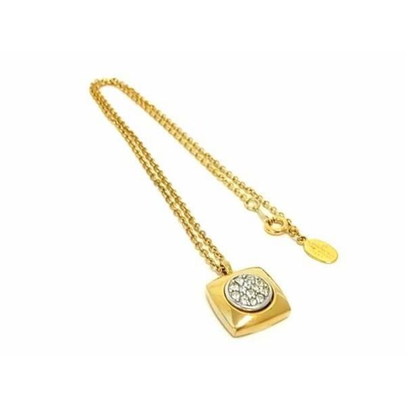 Givenchy (Authentic) Rhinestone Pendant & Gold Chain-link 1977 Vintage Necklace - Picture 1 of 4